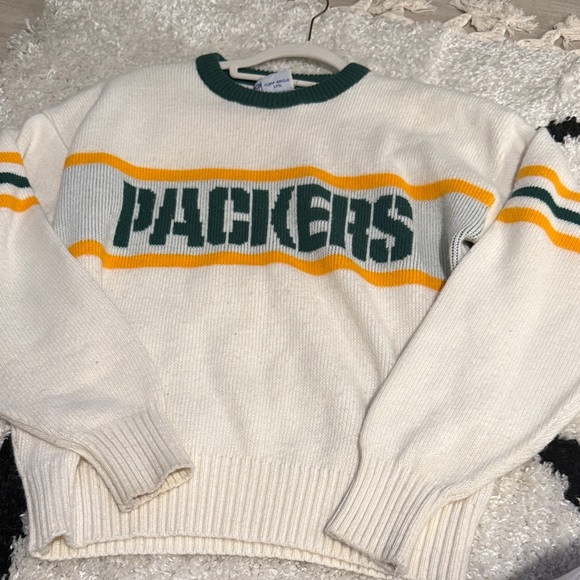 Packers nfl vintage Cream and Green Crew Neck Sweater - Picture 1 of 3